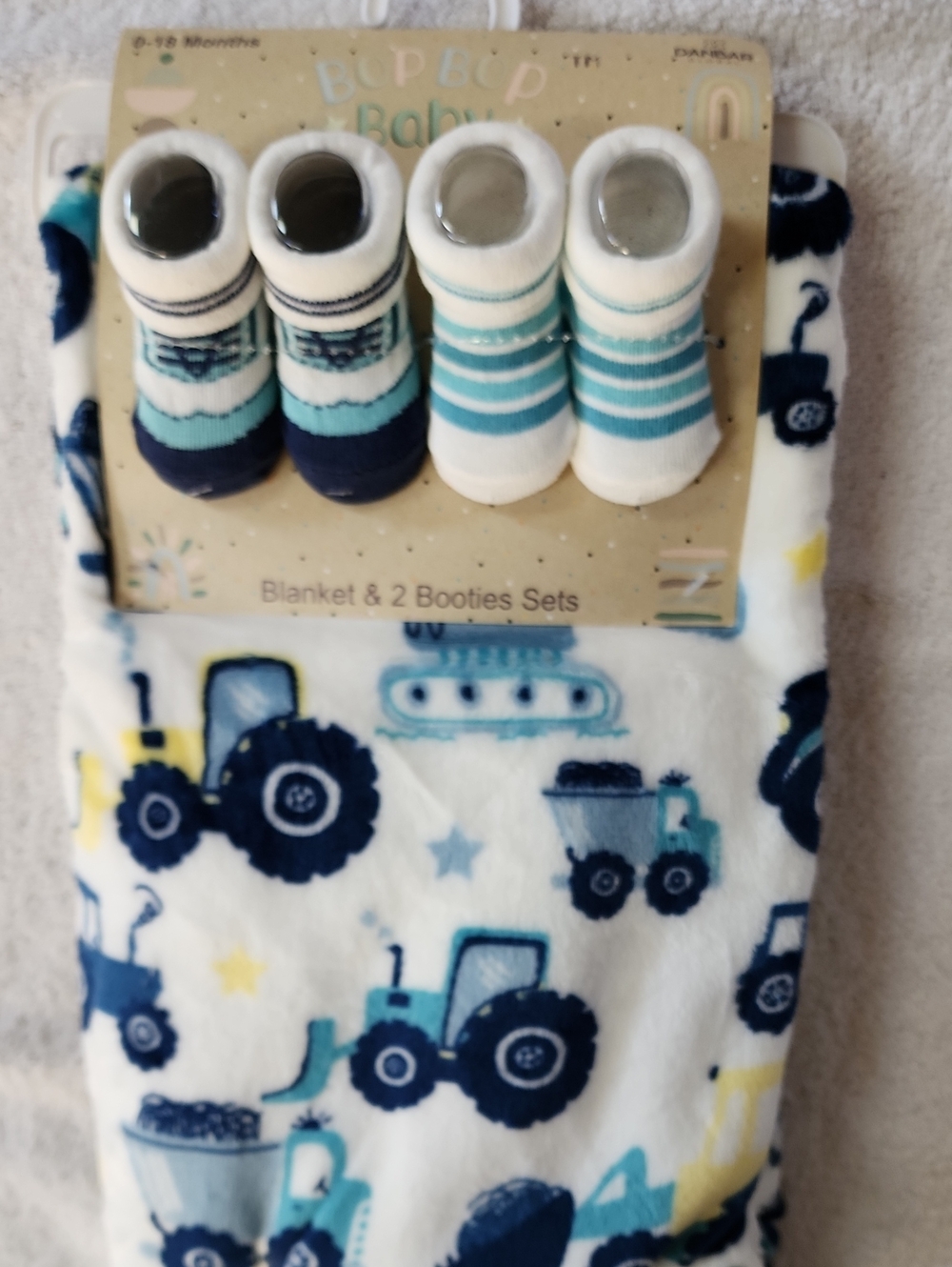 Bob Bob Baby Blue Tractor/Trucks Blanket & Booties Set Size 0-18 Months New